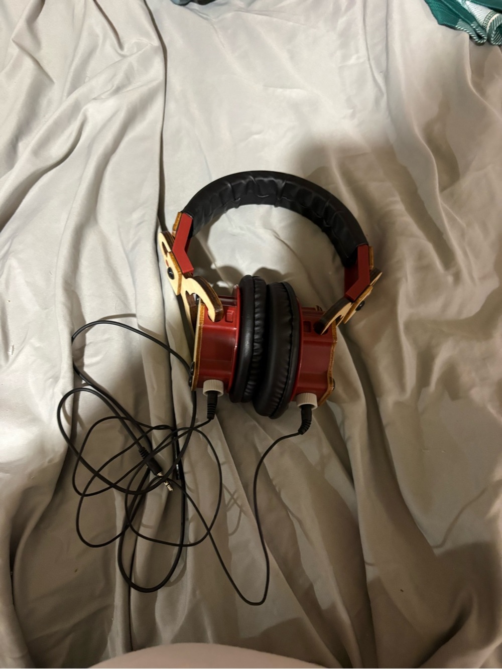 Made by a young artist Wired Over-Ear Headphones in Red with Gold Accents